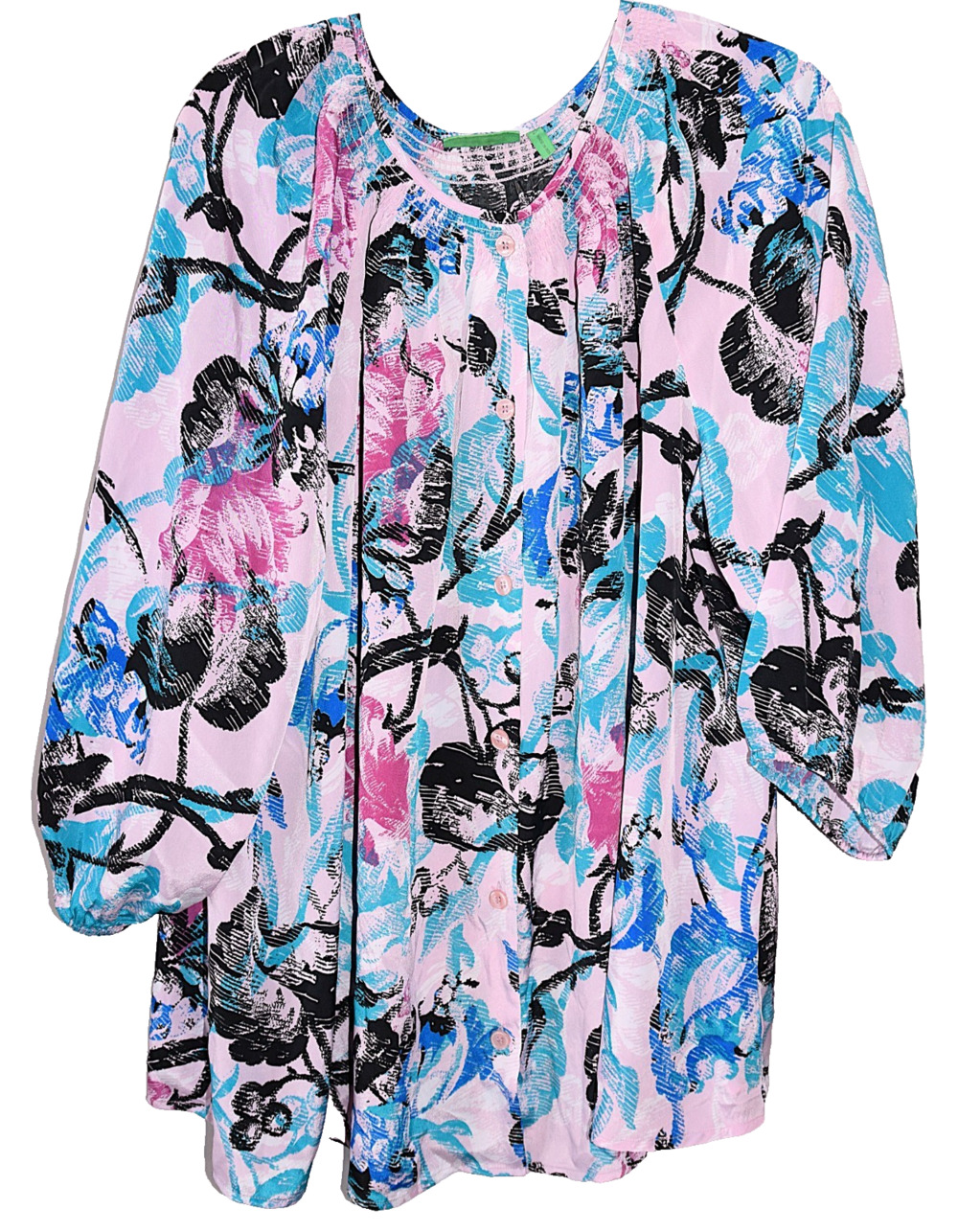 LOGO Lori Goldstein Instant Chic Womens Blouse Top Pink Blue Floral BOHO Size 2X